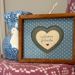 NS Gustin Handpainted Duck Pitcher and embroidered sign